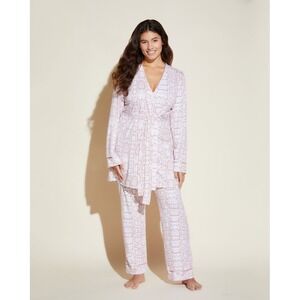 Cosabella Bella Curvy 3pc Pajama Set Mandorla Snake Camisole Robe Pants NWT M